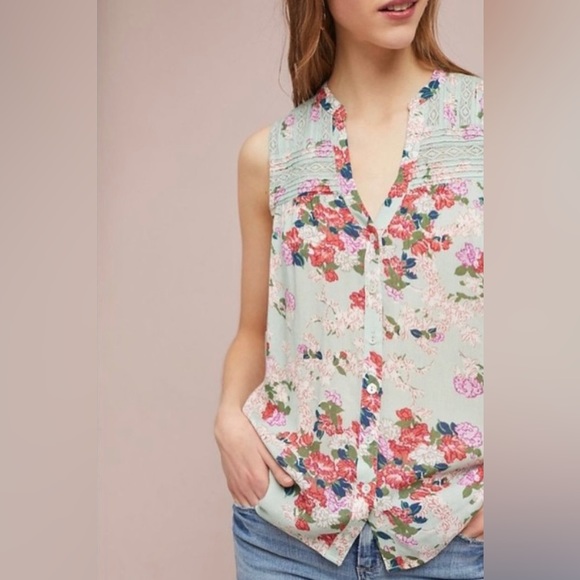 Anthropologie Tops - Anthropologie Meadow Rue Floral Pintucked Blouse